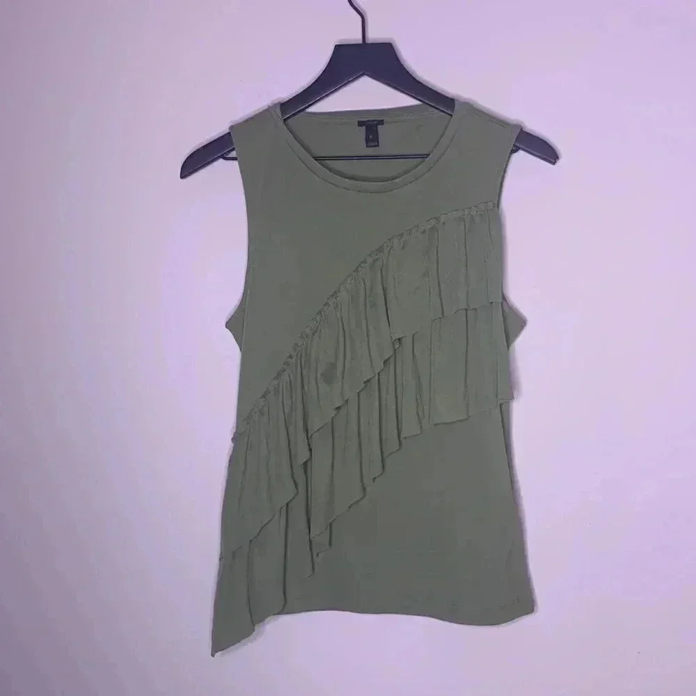 J.Crew Drapey Ruffle Tank Top Green Sleeveless Shirt Size Small